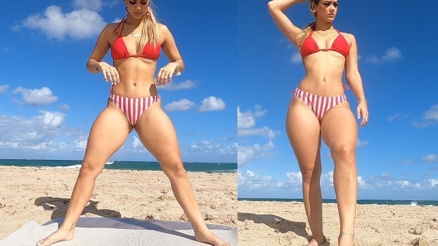 'Bikini Model Does Her Sexy Thick Thighs Workout At Beach!!'