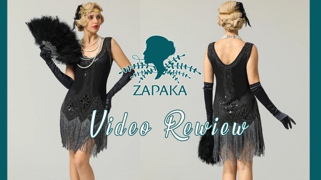 '✨ Black 1920s Sequined Flapper Dress, Knee Length Vintage Holiday Party Dresses | ZAPAKA'