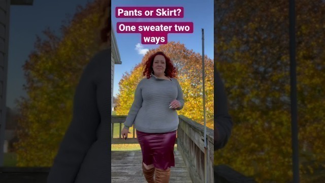 'Fall Fashion Looks Sweater with #plussize Leather Skirt or Jeans? #plussizemodels'