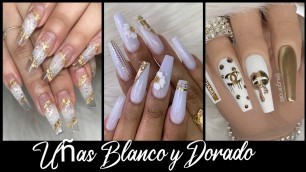 'UÑAS ACRÍLICO BLANCO CON DORADO|Tendencia uñas 2021|fashion nails 2020'