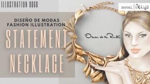 'Statement necklace / Collar dorado - Fashion Illustration 0060'