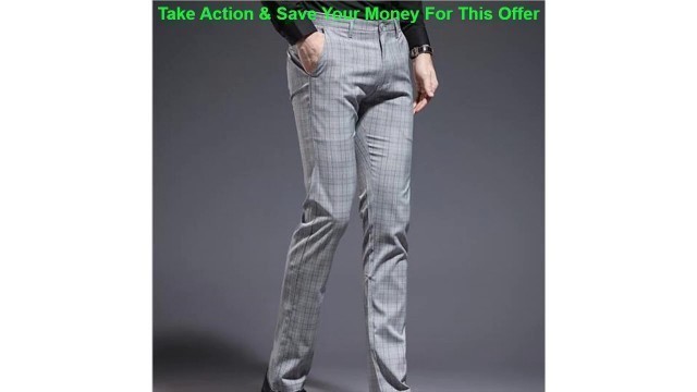 'Slide Mens Casual Pants Korean Slim Trousers Plaid Pants Gray Business Straight Business Casual Mal'