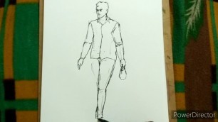 'How to draw a male figure gel pen line drawing man walking with caring a packet by Art Kailash Show'