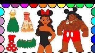 'Disney Princess Coloring Pages For Kids - Moana and Maui Dress up Videos - Art Colours for Kids'