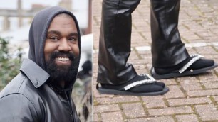 'Kanye Wears Bedazzled Flip Flops With Socks At London Fashion Week Burberry Show!'
