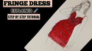 'How to draw Hot FRINGE DRESS || Fabric Rendering  || Fashion illustration'