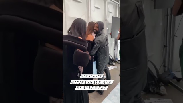 'Irina Shayk with Kanye West at backstage for Burberry Show in London, England. #kanyewest'