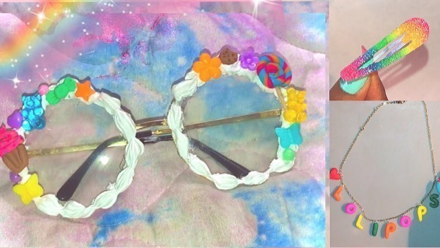 'DIY Kawaii jewelry Candy rainbow hair clips٫ decoden glasses lollipop necklace kidcore decora'