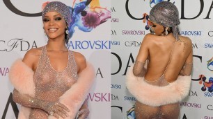 'Rihanna Naked Mesh Dress at CFDA Awards 2014'