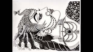 'African queen with peacock crown drawing using mandala pen art | Fashion illustration | doodle art'