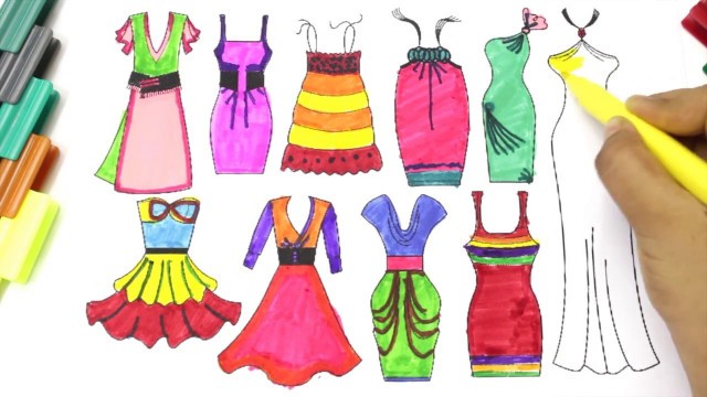 'How to Draw Dresses, Clothes for Girls, colouring Pages for Kids | Art Colors for Children'