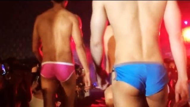 'Men model with underwear in night club fashion show men'