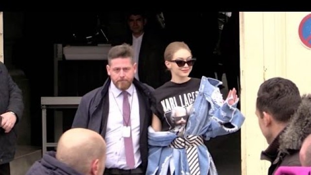 'Gigi Hadid coming out of the 2017 Chanel show in Paris'