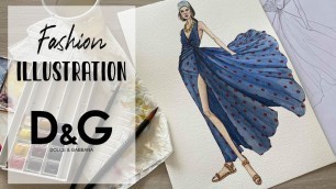 'Fashion illustration-Watercolor Technique-Dolce & Gabbana'