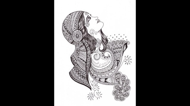 'Beautiful tribal girl drawing using mandala art | Tribal women fashion illustration| Mandala pen art'