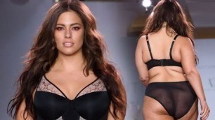 'Ashley Graham showcases her curves in black lace underwear on the runway at New York Fashion'