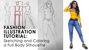 'FASHION ILLUSTRATION TUTORIAL: Sketching and Coloring a Full Body Silhouette'