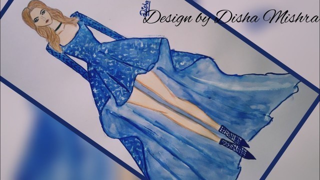 'Fashion illustration|| Blue gown