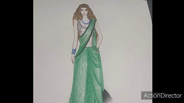 'Indian look, illustration Indian look modle sketch, beautiful saree sketch, different hair style'