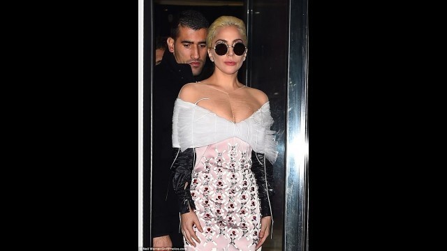 'Braless Lady Gaga shows ample assets shoulder embellished dress'