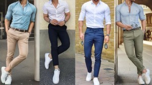 'Men\'s Fashion Upgrade - 2019 | Latest Stylish Formal Dress with White Sneakers combination'