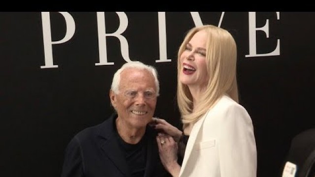 'Nicole Kidman and Keith Urban greet Designer Giorgio Armani after his Haute Couture Fashion Show'