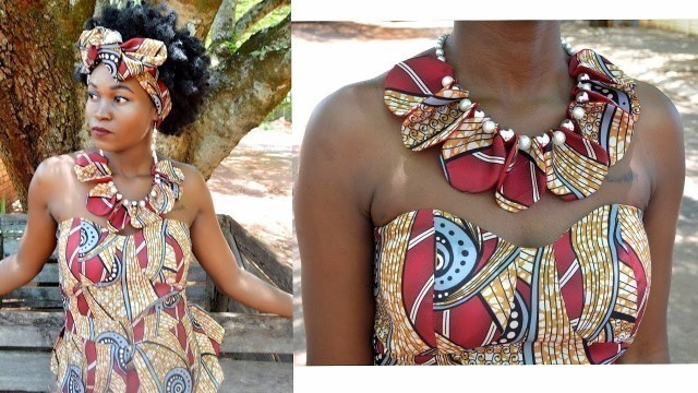 'AFRICAN PRINT Ankara Petals Neckpiece with Pearls WAX'