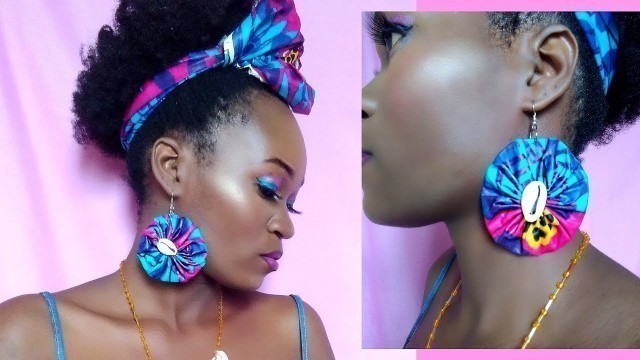 'African Print Ankara Earrings with cowrie-Beautarie'