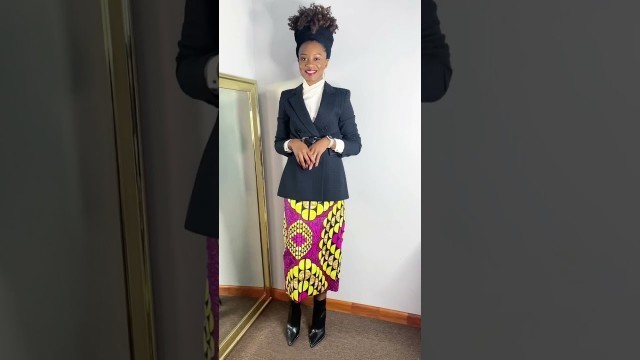 '30 DAYS OF FASHION - DAY 29 - AFRICAN PRINT SKIRT, BELTED BLAZER & STUDDED BOOTIES'